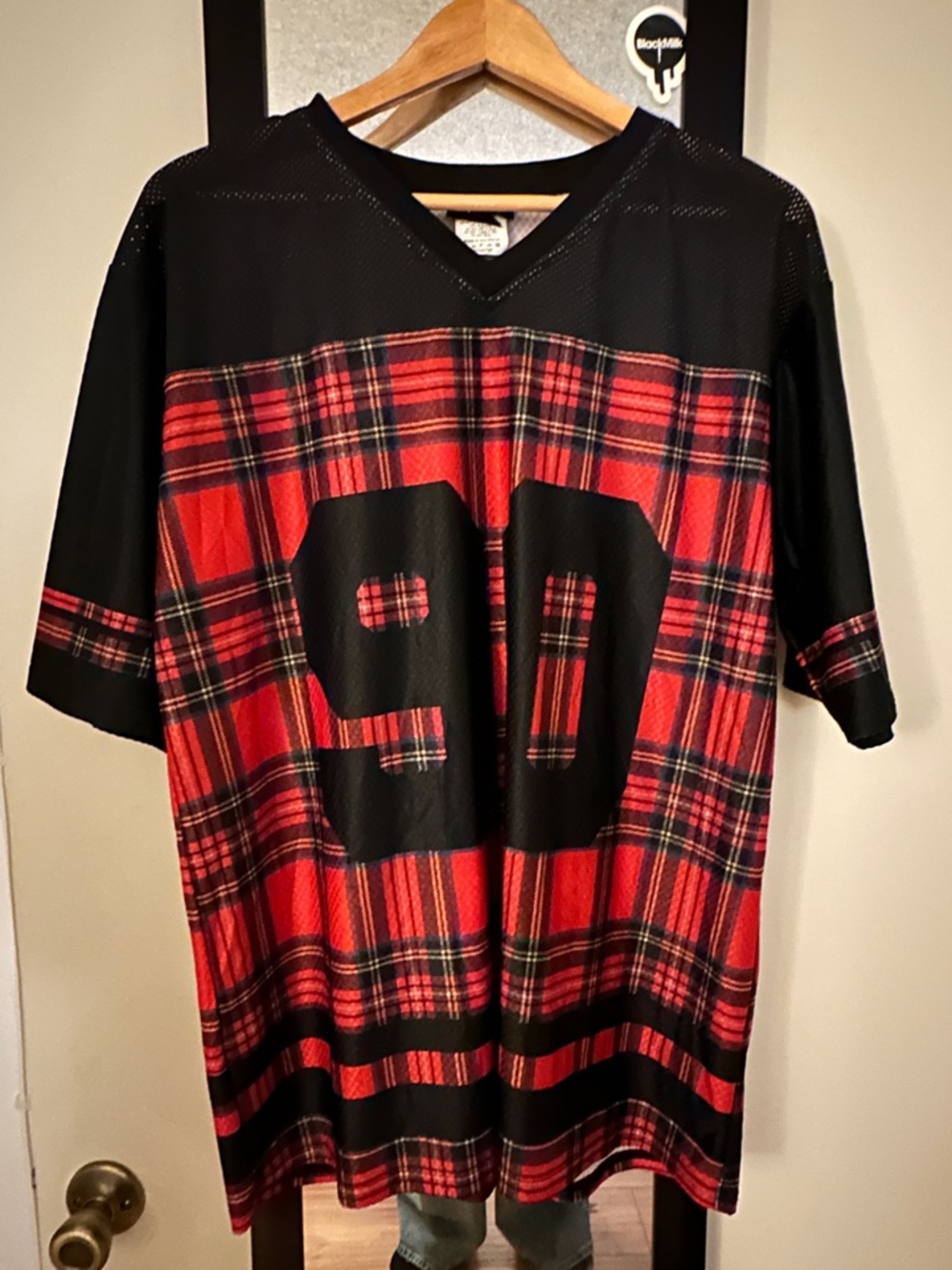 Blackmilk Red Plaid Touchdown Jersey with Black Accents